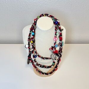 Upcycled Braided Fabric Necklace Beaded Long
